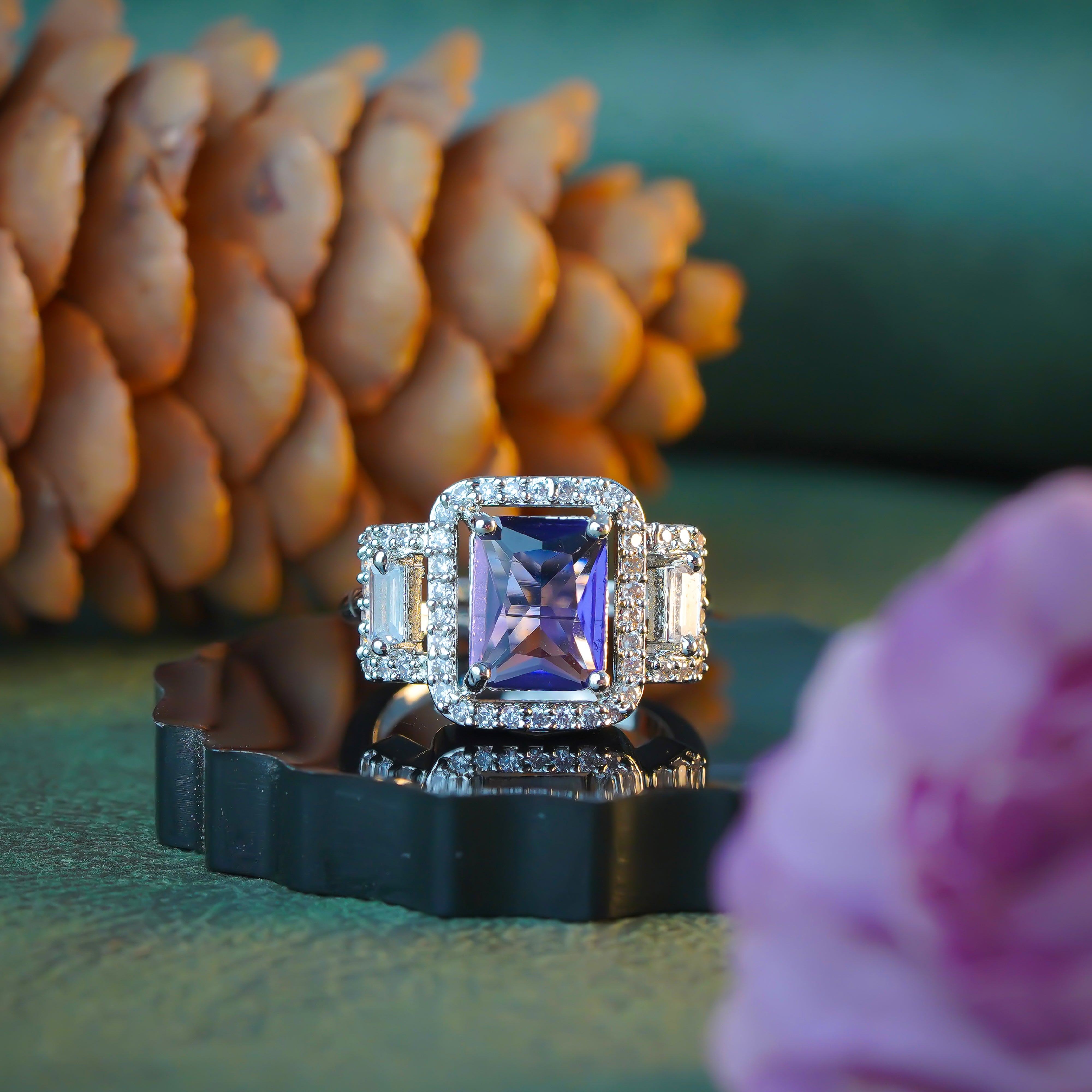 Stunning Purple Square-Cut with Crystal Accents Adjustable Ring For Women SR31