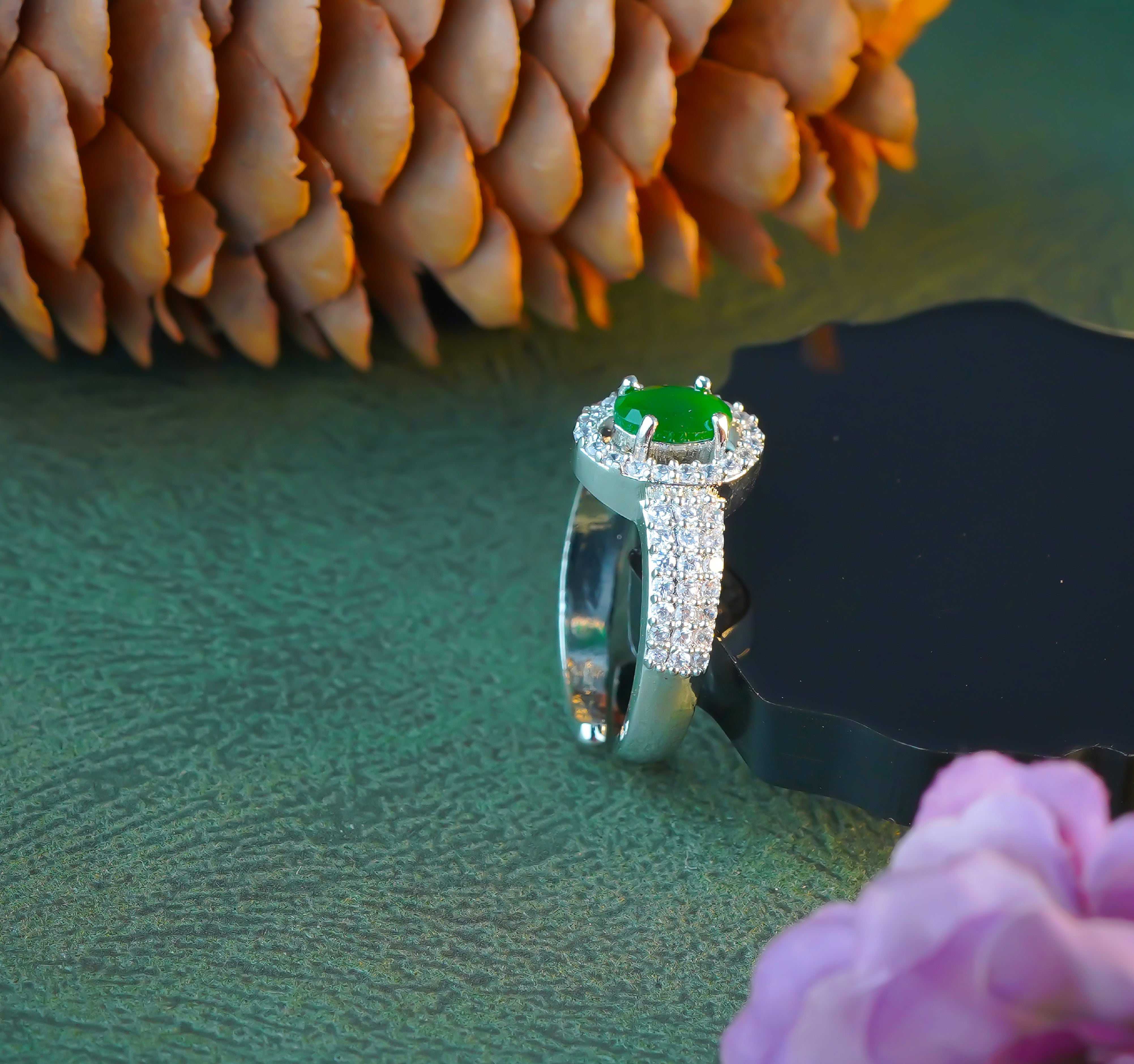 Stunning Green Oval Adjustable Ring For Women SR40